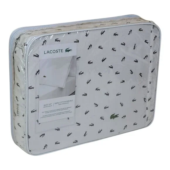 Lacoste Cotton Percale Full Sheet Set Croc Pattern Soft Breathable Material - Picture 6 of 12